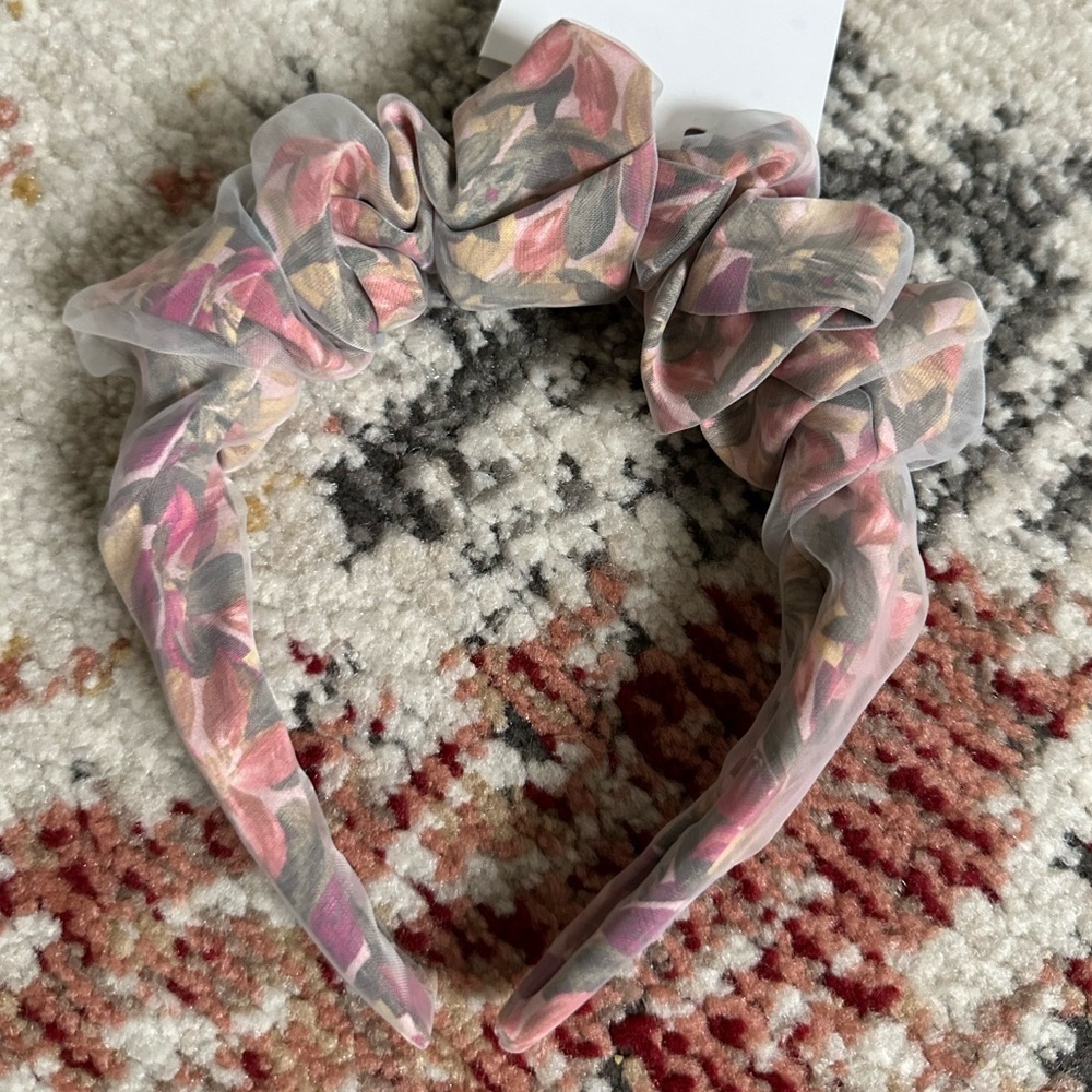 Women’s floral organza headband spiral pleat wrap hairband hair accessory new